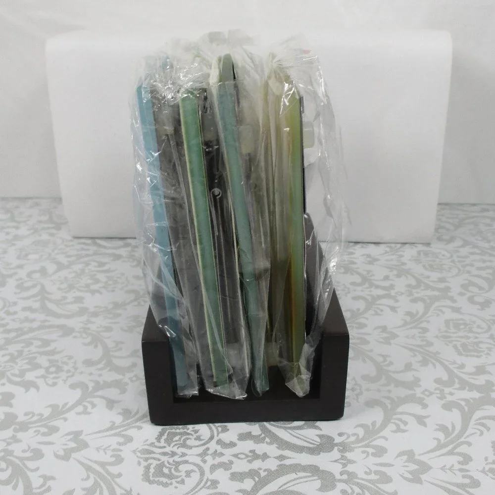 Set of 4 Glass PHOTO Coasters With Holder NIB